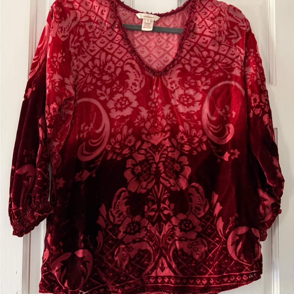 Sundance Red Velvet Burnout V-Neck Blouse